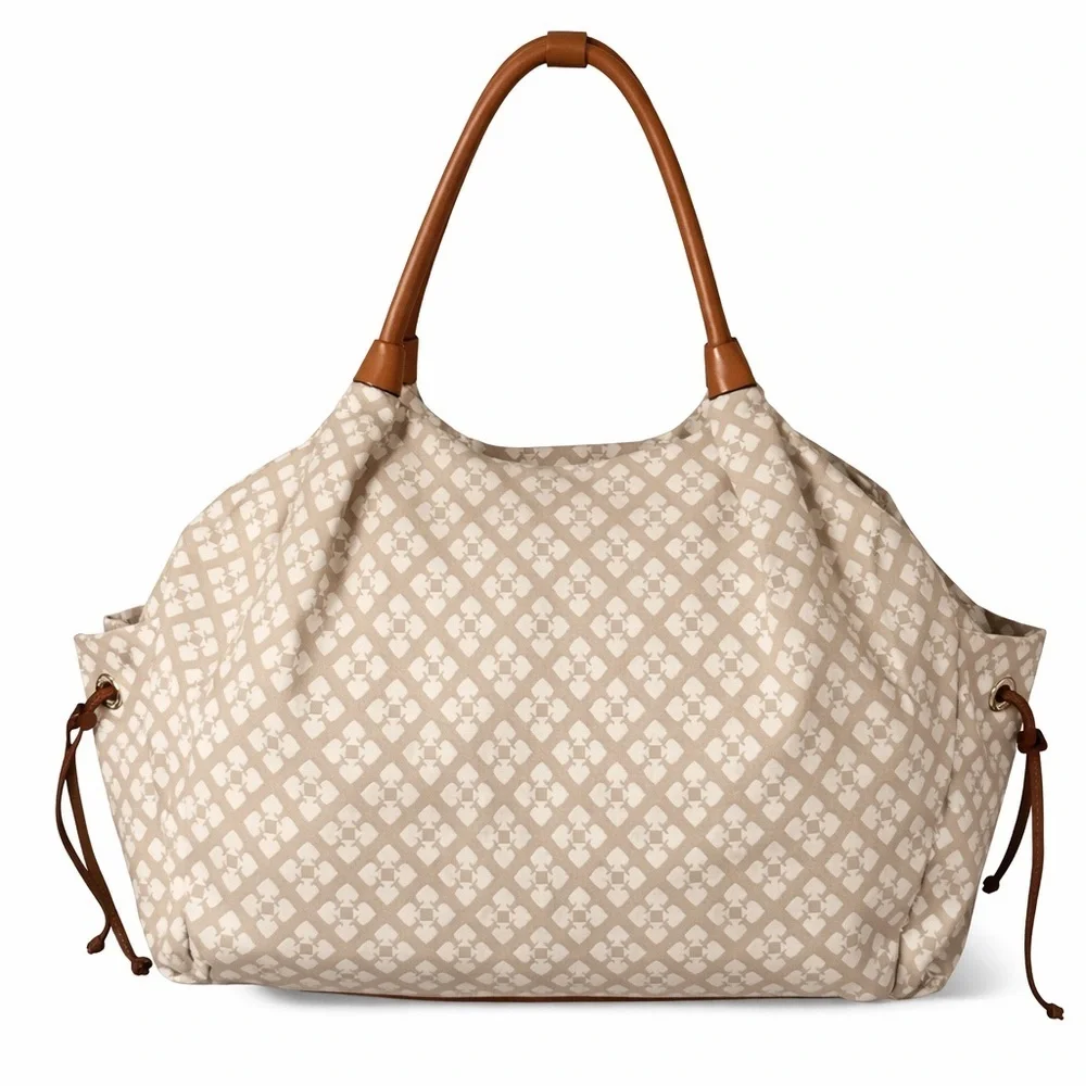 Kate Spade Canvas Tote Bag Beige Pink Stripe Large Travel Shoulder Chic